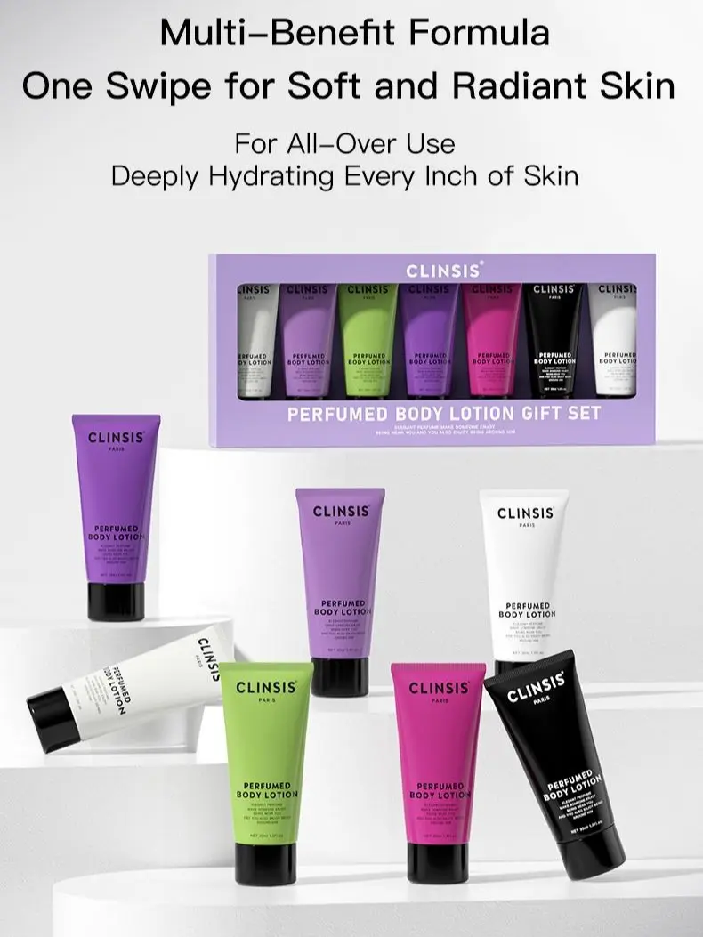 Paris Perfumed Body Lotion Gift Set, 7 Scents Mini Travel Size Fragrance Body Lotion With Swiss Hydration-Lock Tech, DSM Plant NMF Deep Moisturizing Body Cream For Dry Skin, Long Lasting Scented Body Moisturizer Kit For Women Gift