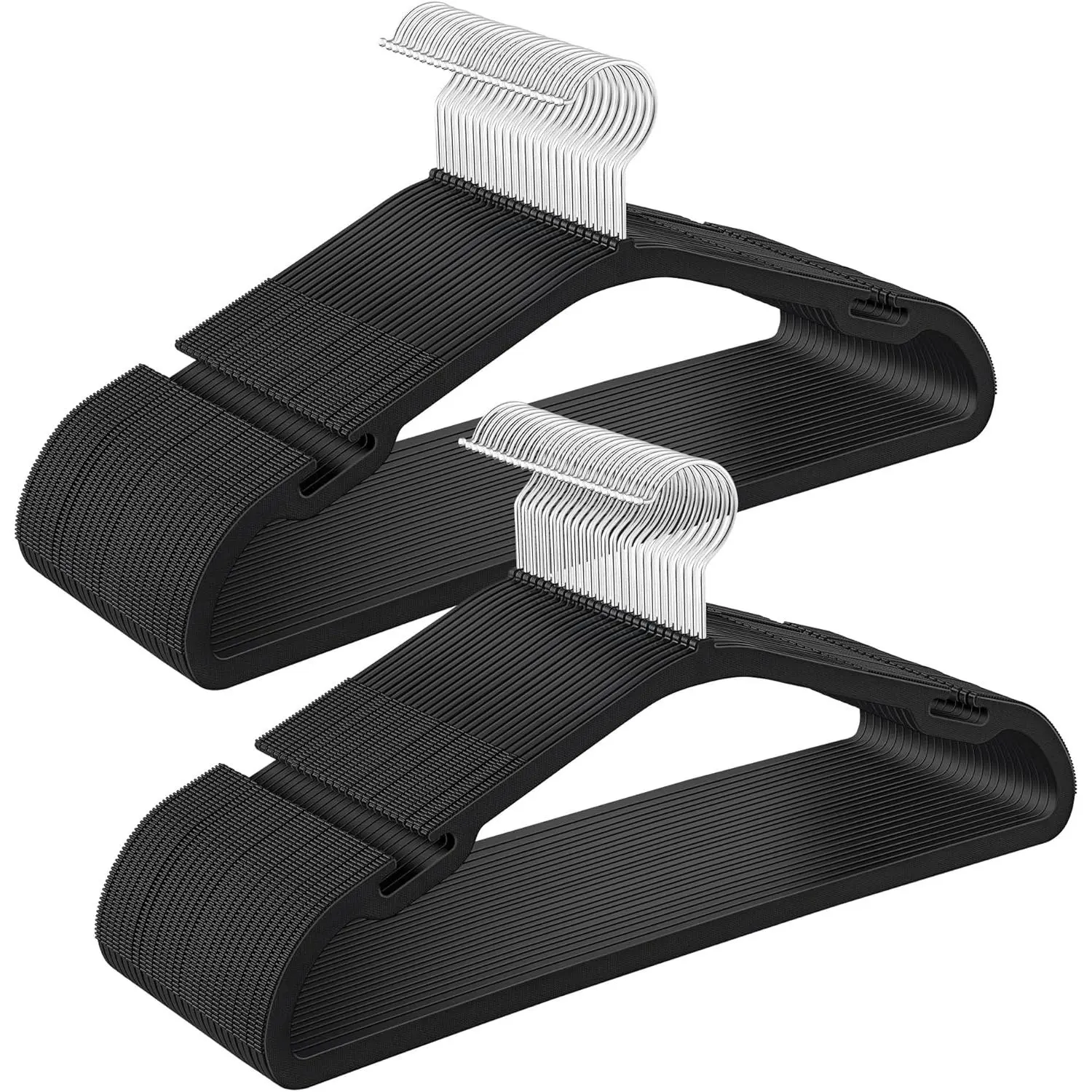 Clothes hangers 50 pack heavyduty plastic hangers coat hangers with wide shoulder notches pant bar 360 swivel hook spacesaving 164 inches for closet ink black ucrp060b01