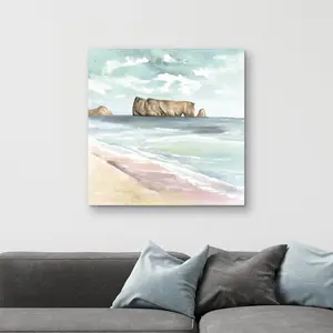 360 stand Rocher Perce Sea Beige Canvas Wall Art Painting, 32x32 in. Art Wall Decoration for Elegant Home Decor
