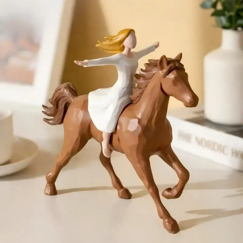 Riding Girl Resin Craft Home Office Desktop Decoration, Desktop Statue, European Style Ornament Gift, Decorative Figurine for Desk, Decorative Figures, Table Desk Ornament