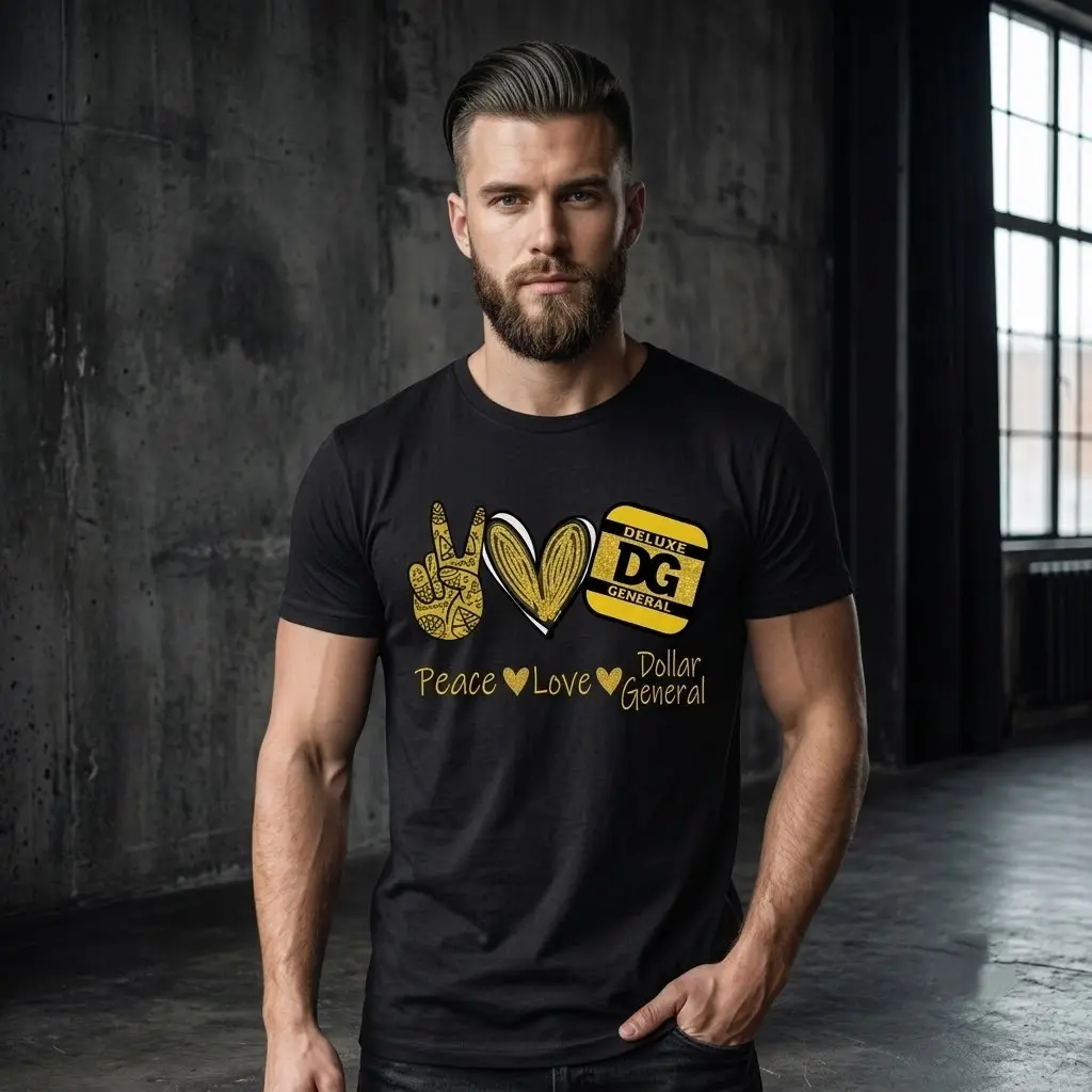 Cotton Short Sleeve Peace Love Dollar General DG Motivation Inspiration T-Shirt Birthday Gift Small For Men Women