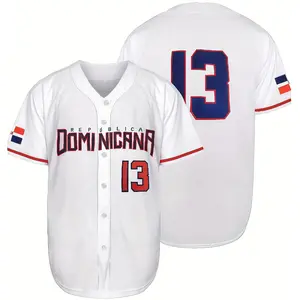 Dominican Men’s #13 Republic Baseball Jersey, fully stitched, unisex gift, premium fabric, sports and outdoor apparel, comfortable top suitable for training and competition