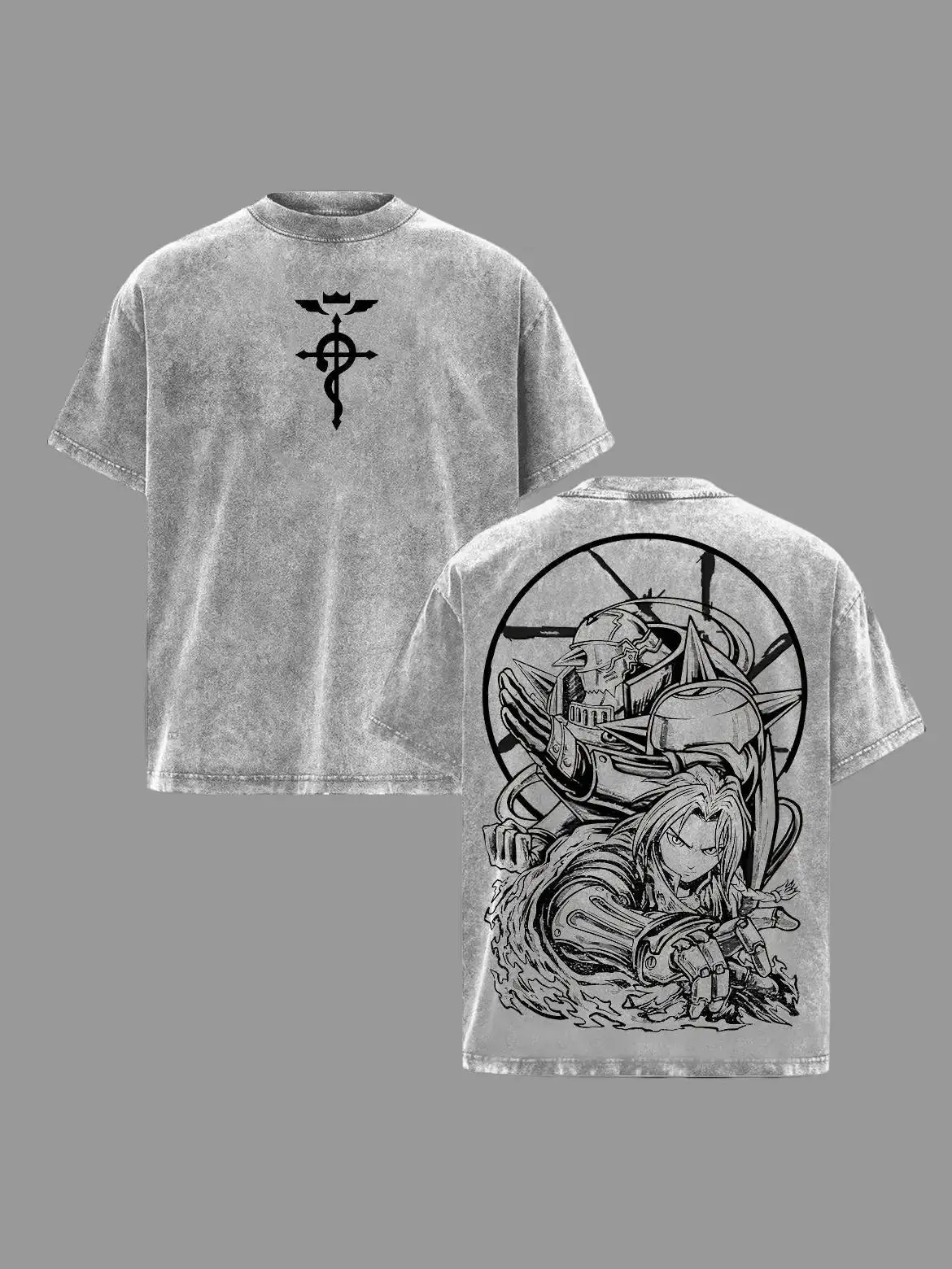 Fullmetal Alchemist Brotherhood Oversized Washed Graphic Tee – Vintage Heavy Cotton T-Shirt, Classic Anime Streetwear Top, Perfect for Manga Lovers & Dark Fantasy Fans Unisex Relaxed Fit Crewneck