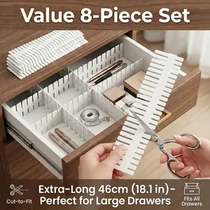 8 PCS Extra Long Adjustable Drawer Dividers (18.1"), DIY Cut-to-Fit Storage Organizers, Expandable Separators for Large Drawers, Desk Drawer Dividers, Home, Kitchen & Office
