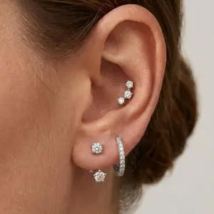 Silver metal copper hoop earring set — small stackable earrings for cartilage,   Mother’s Day Gift ,Mom Jewelry , suitable for sensitive ears, resists fading, elegant gift earrings