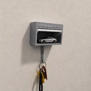 "3D Printed Mini Garage Key Holder - Wall Mounted Organizer with Automatic Opening Door for Hot Wheels & Matchbox Cars