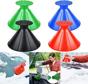 4Pcs 4-Color Car Ice Remover Set, Cone-Shaped Snow Scraper with Funnel, Round Windshield Frost Scraper, Multifunctional Auto Window Deicing Cleaning Accessory for Winter Skiing & Outdoor Use