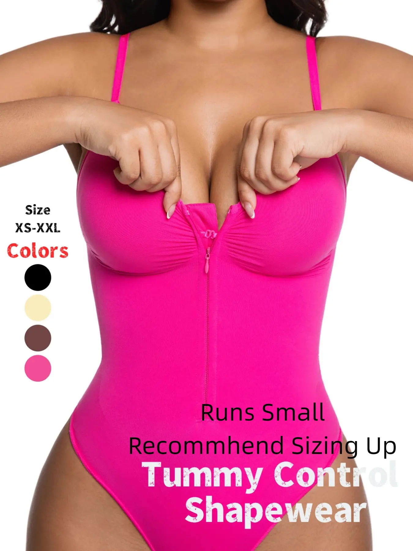 Women's Seamless Smooth Compression Slim Shapewear Bodysuit, Front-Zipper Design, Firm Tummy Control Thong Style, Year-Round Wear, Comfortable Fit, Flat Belly Shapewear