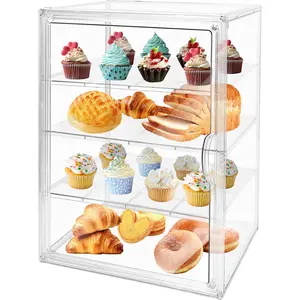 Large Bread Box for Kitchen Countertop, 4 Tiers Adjustable Food Safe Clear Bread Storage for Bread, Bagel, Muffins
