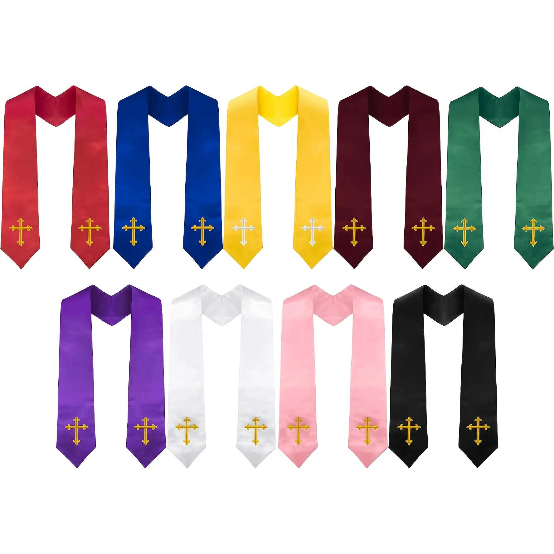 EastJia Made in USA Unisex White All-Over Print Lightweight Breathable Embroidered Clergy Stole - Traditional Clothing, Cross-Embroidered Church Choir Shawl, Men’s Clergy Robe Accessory for Wedding Officiants