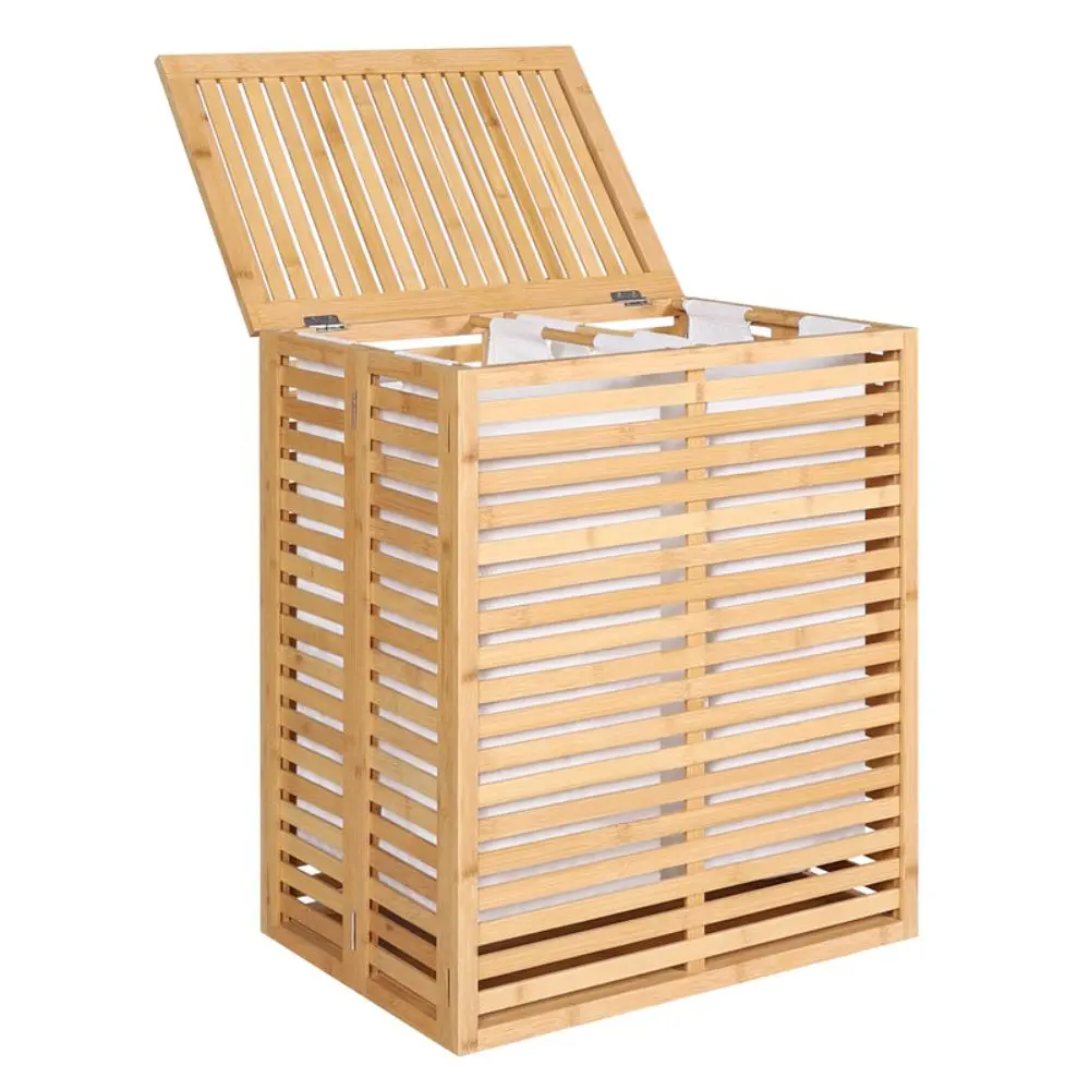 Foldable Bamboo Hamper Laundry Basket with Lid