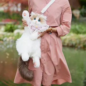 【SpringTok】Handmade Cat Backpack - Realistic Plush Animal Backpack for Women with Detachable Straps & Complimentary Comb, Halloween & Christmas Gifts chong ker