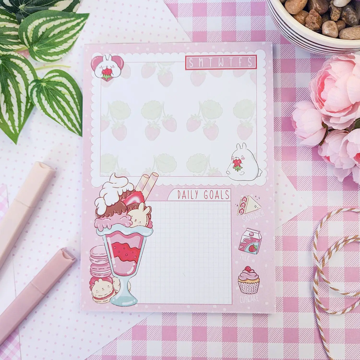 Strawberry Bunny Daily Planner Notepad