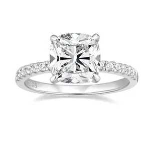 EAMTI 3.5CT 925 Sterling Silver Rings Cushion Cut Cubic Zirconia CZ Engagement Wedding Bands for Women Promise Rings for Her