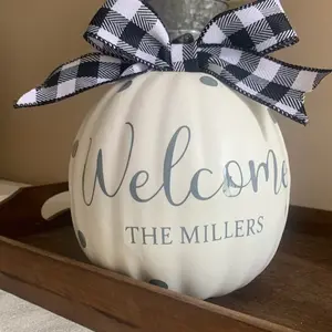Personalized  White Monogrammed Pumpkin- Faux Pumpkins Last name