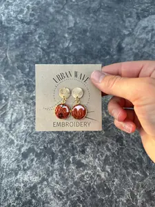 Hand Embroidered gold 20mm Earrings, Elegant, Trending, Handmade, Gift for her, Embroidered Earring, Unique Gifts, Dangle Earrings