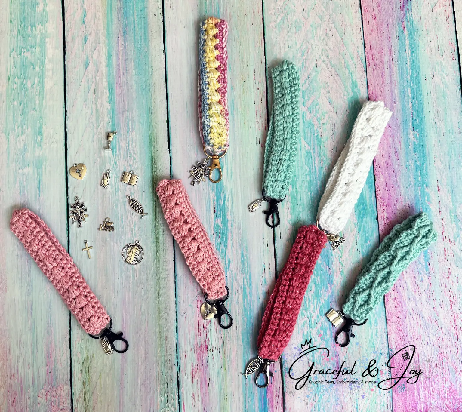 Faith Charm Crochet Keychain Wristlet