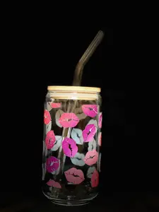 Kisses Iced Coffee Cup Glass - Beer Can Glass - Glass Cup Coffee Can Beer -  Soda Can Glass