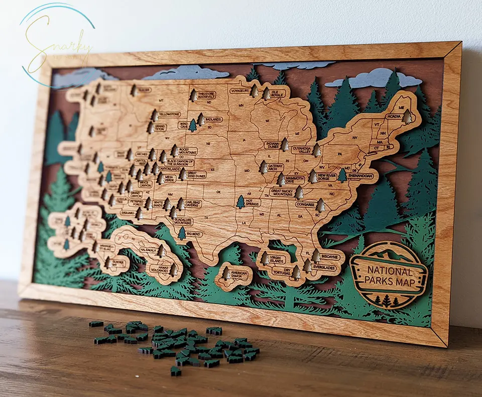 US National Parks Travel Map, National Parks Marker, US Travel Map, family road trip tracker, travel home decor, gift for hiker Wall-mounted Housewarming Modern
