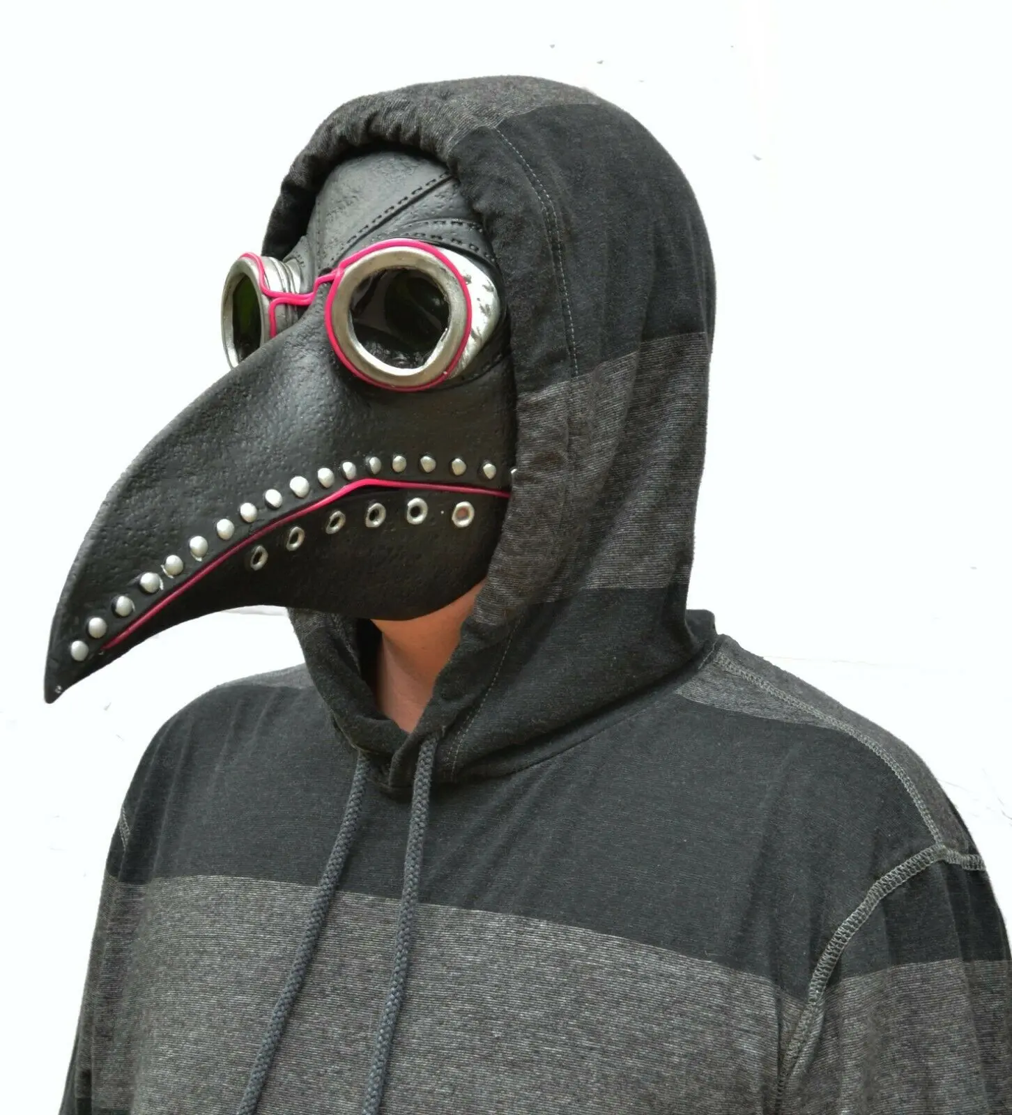 SteamPunk Plague Doctor Mask Halloween Bird Beak Crow Latex Mask LED PURPLE