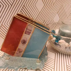 Set of resin coasters with holder
