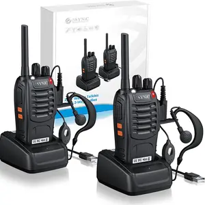 eSynic Professional Rechargeable Walkie Talkies - Long Range 2 Way Radio for Adults with VOX, 16 Channels, LED Light, Original Earpieces, Durable & Waterproof