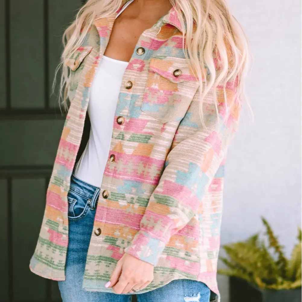 Aztec Button Flap Western Shacket