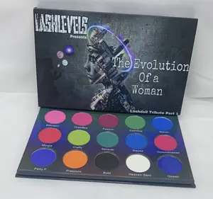 LashLevels The Evolution Of A Woman Palette Matte Glitter Eyeshadow Makeup with 16 Pigmented Shades Smooth Velvet Texture Customizable Cosmetic