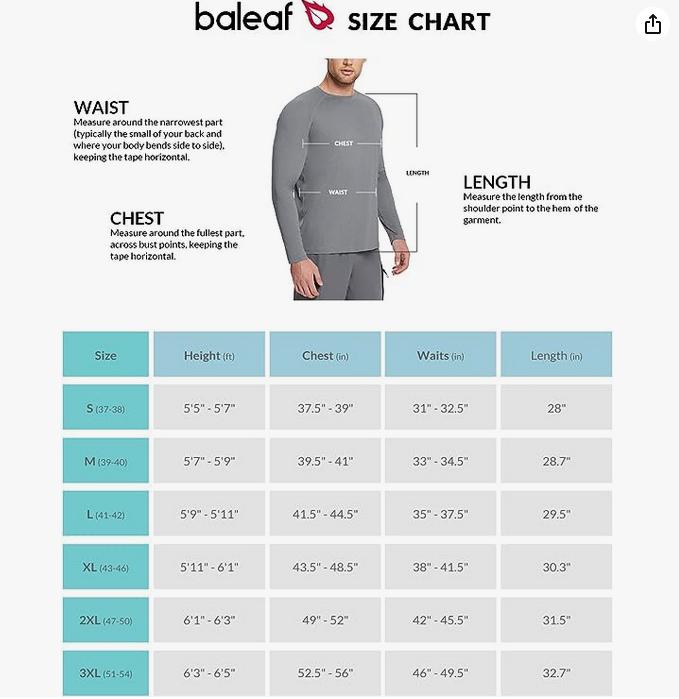 baleaf Men's Sun Protection Shirts UV SPF UPF 50+ Long Sleeve Rash Guard Fishing Running Quick Dry Lightweight