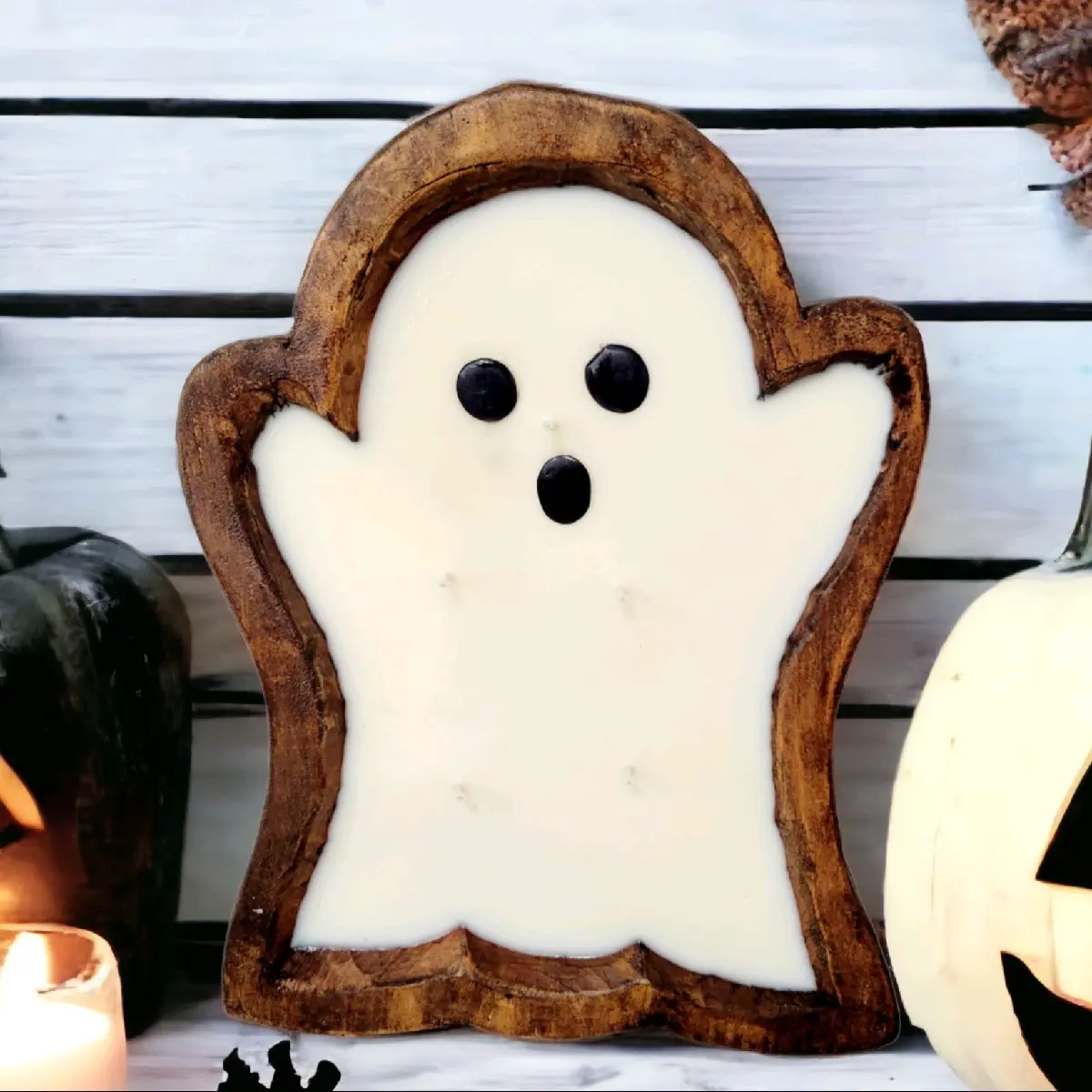 Ghost Face Dough Bowl Soy Candle-Brown Bowl