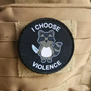 Cute raccoon I choose violence meme 3" circle removable morale patch with hook and loop backing