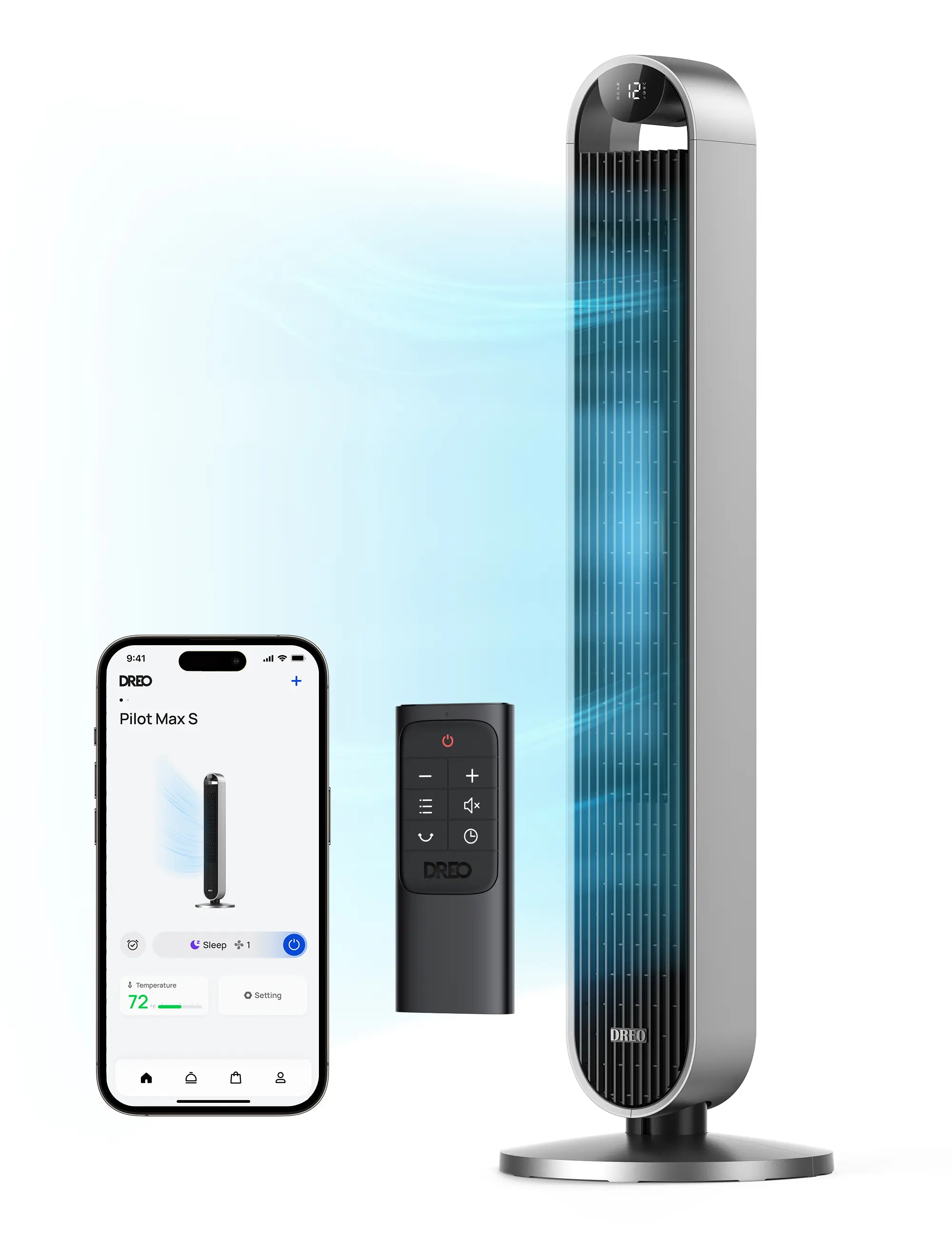 Dreo Tower Fan 42 Inch Pilot Max, 2023 Upgraded Smart Fans for home Works with Alexa/Google/App, 120° Oscillating Fans for Indoors, 25dB Quiet DC Standing Floor Fan for Bedroom, 12 Speeds, 12H Timer