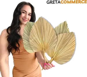 Greta Commerce Large 18" Natural Pack of 4 Dried Palm Leaves, Dried Palm Spear, Wedding Decoration, Fall Decor, Pampas Grass, Dried Flowers,