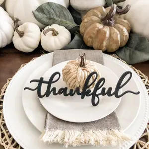 Thankful, Grateful, Blessed, Gather Word Wood Signs for Thanksgiving Dining Table Decor