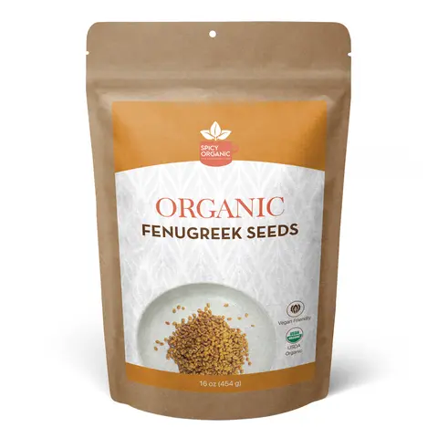 SPICY ORGANIC Fenugreek Seeds- USDA Certified Organic- Culinary Spice & Herbal Remedy -Enhance Flavors, Aid Digestion -Perfect for Hair and Cooking - 16 oz. Natural