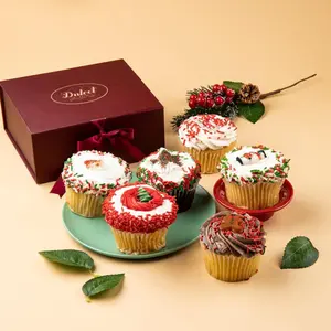 Dulcet Festive Holiday Cupcakes Assortment - Gourmet Gift Basket with Chocolate, Vanilla, and Red Velvet Cake Flavors