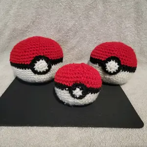 Crochet Pokeball Plushie, Handmade with 100% Acrylic Yarn - Sizes Small/Medium/Large