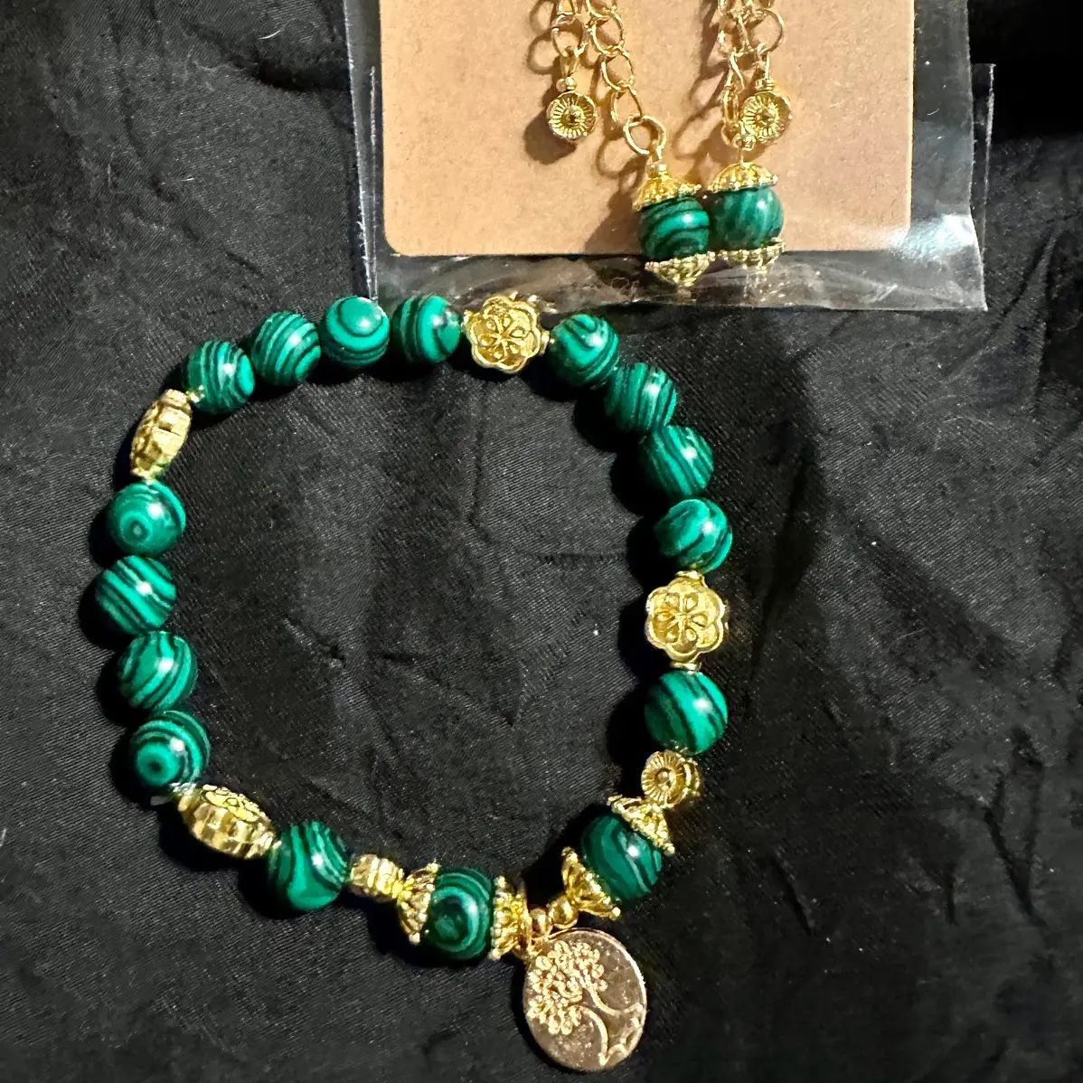 Malachite Bracelet & Earrings Set