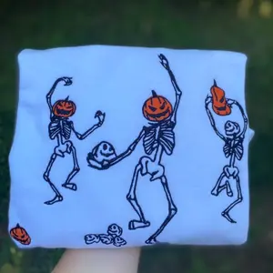 Spooktacular Custom Embroidered Halloween Crewneck - Dancing Skeletons