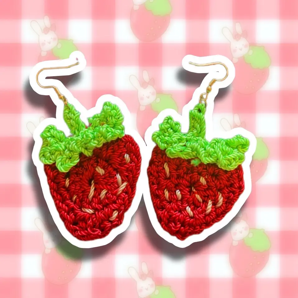 Strawberry micro crochet earrings Female Casual coquette cottage core fairy Fabric