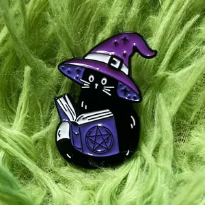 Spooky Craft Cat Book Pin