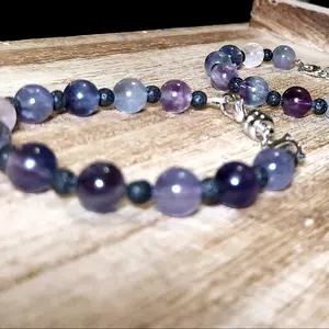 Extremely rare Mexican Fluorite and Onyx bracelet Anniversary Daily Engagement Auspicious