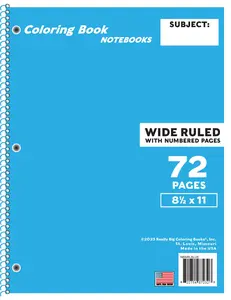 Wide Ruled Blue Notebook with 72 Numbered Pages