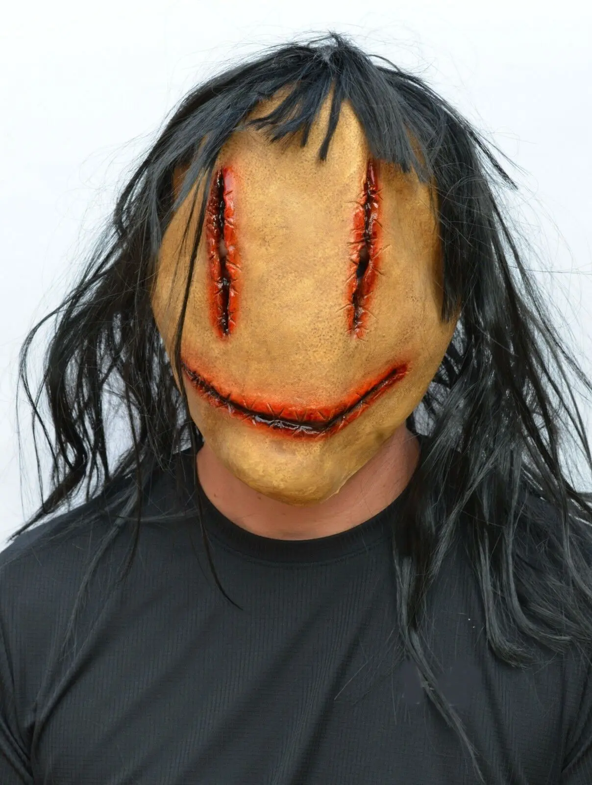 Scary No face Demon Mask with Hair Halloween Costume Mask for Adult