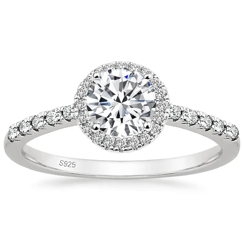 EAMTI 1.25CT 925 Sterling Silver Rings Round Halo CZ Engagement for Women Cubic Zirconia Wedding Bands Promise Rings for Her
