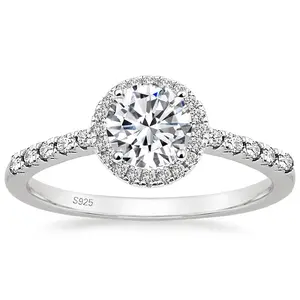 EAMTI 1.25CT 925 Sterling Silver Rings Round Halo CZ Engagement for Women Cubic Zirconia Wedding Bands Promise Rings for Her