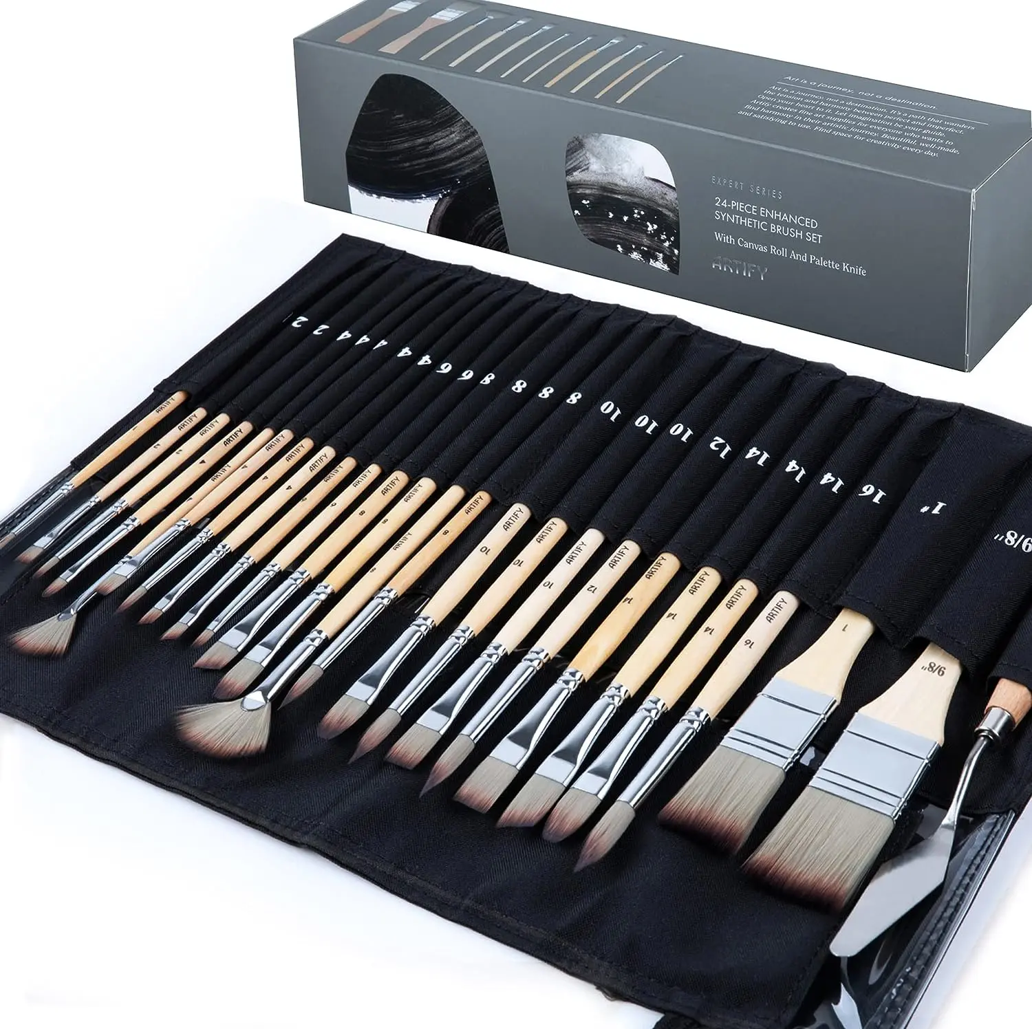 Back to School Essential - Artify 25-Piece Enhanced Synthetic Paint Brush Set - Painter Tool, Bristle & Fine Acrylic Brush Drawing & Painting Supplies, Lightweight Natural Birch Handles, 25 Shapes & Sizes, Easy-Clean for Ceramic Art, Waterproof Carry
