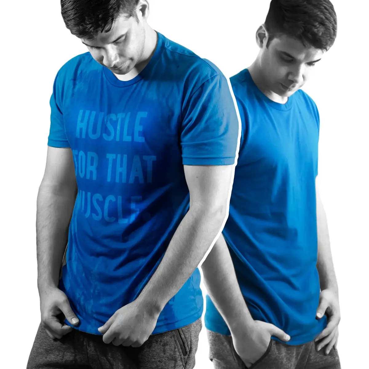 Hustle For That Muscle - Sweat Activated Gym Shirt, Invisible Message Until you Sweat. Unisex, grew neck, workout clothes, gift for him, Funny, Premium Quality, Made in the USA, Breathable, Comfortable