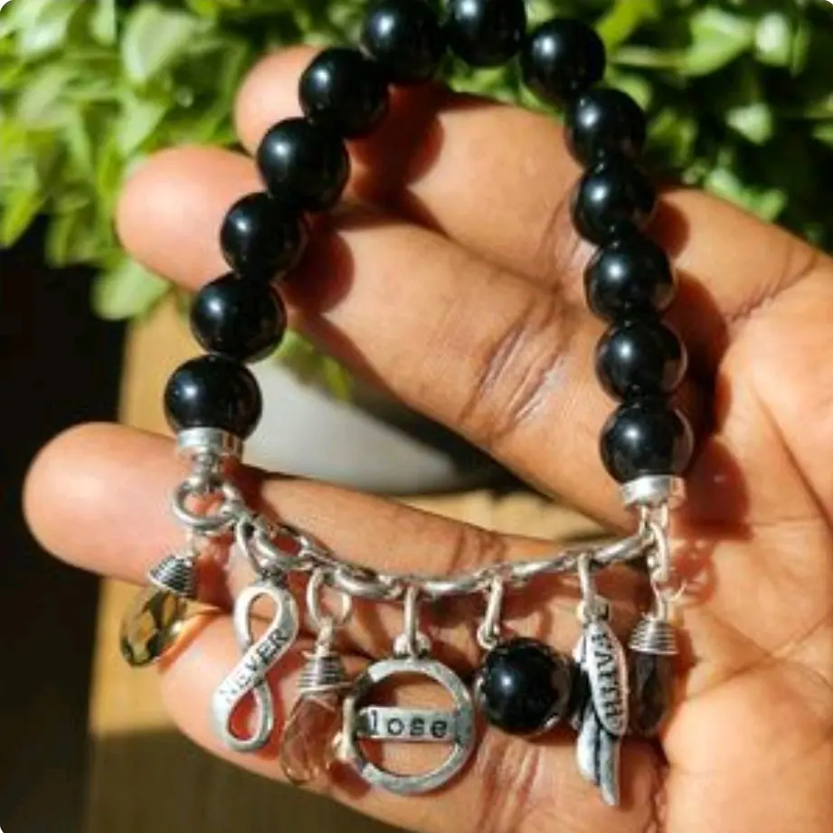 Obsidian Bracelet, Never Lose Faith Obsidian & Smoky Quartz Crystal Bracelet Christian Jewelry, Birthday Gift, Anniversary gift,  Everyday Jewelry Engagement