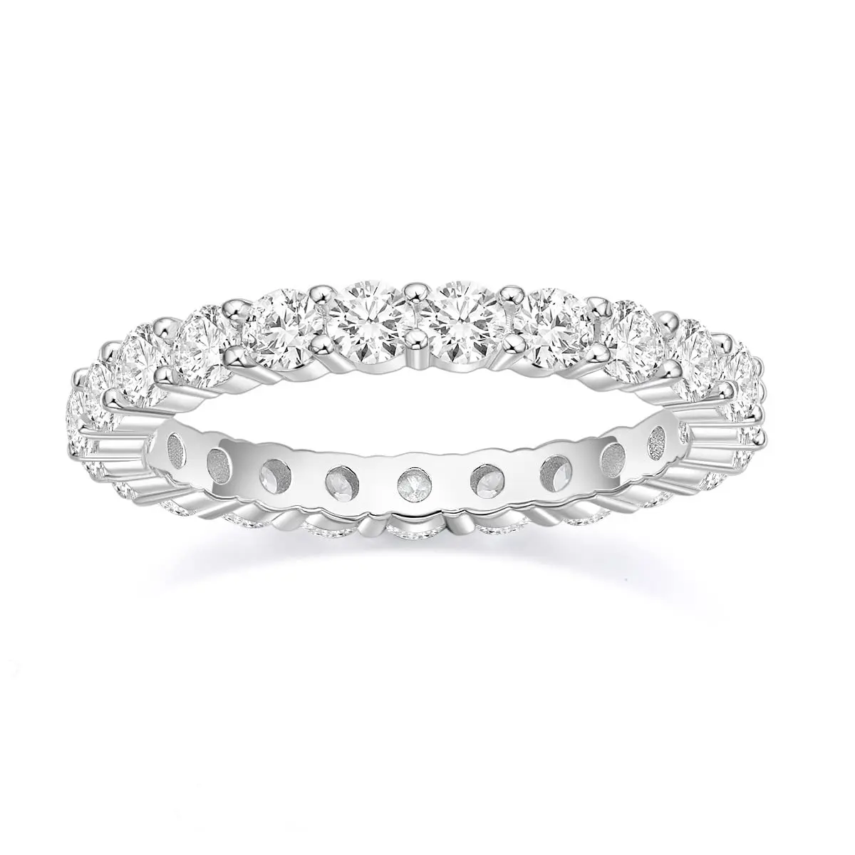 EAMTI 3mm 925 Sterling Silver Wedding Band Round Cubic Zirconia Full Eternity Stackable Engagement Ring for Women